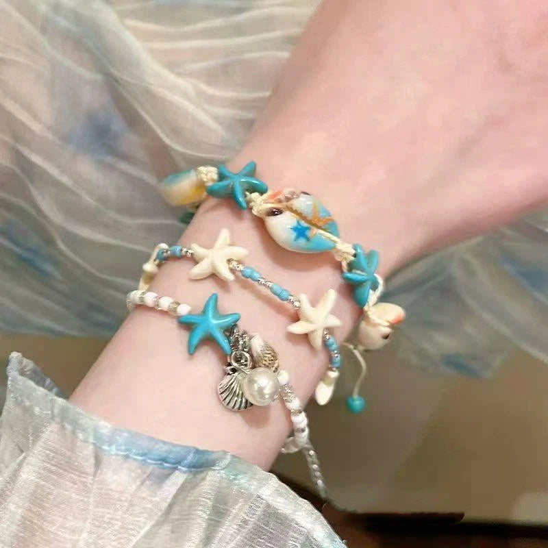 Boho Shell & Starfish Beaded Bracelet | Adjustable Coastal Charm Bracelet