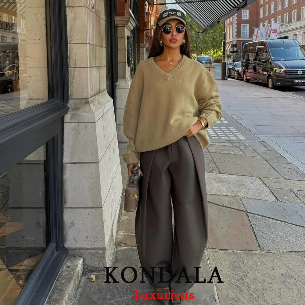 High-Waist Wide Leg Pants with Pockets & Pleats – Loose Ankle-Length Trousers for Women