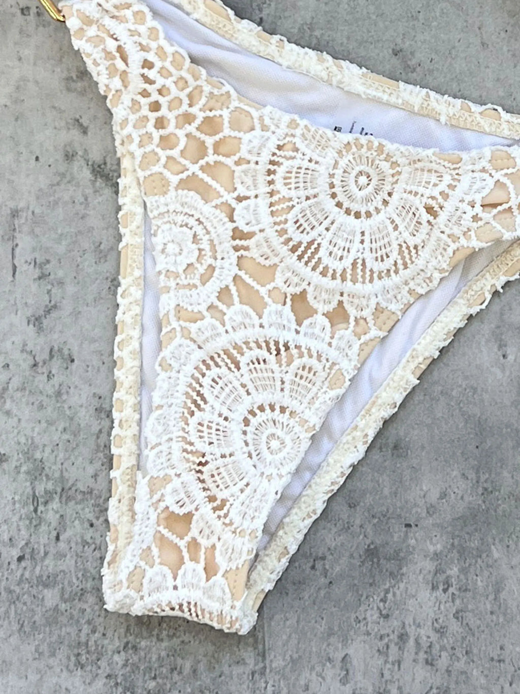 Boho Crochet Bikini Set | Cream Knit with Leather Straps & Metal Buckles