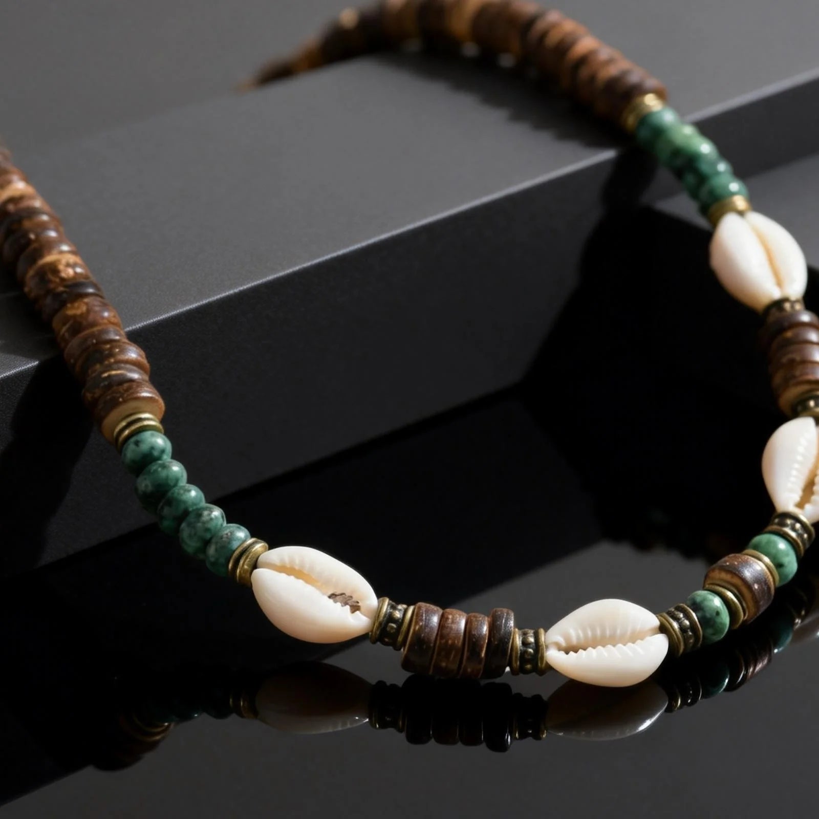 Boho Coconut Shell & Conch Charm Necklace | Adjustable Ocean Beach Jewelry