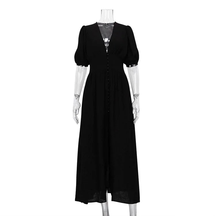 Deep V-Neck Empire Waist Maxi Dress | Boho Flying Sleeve