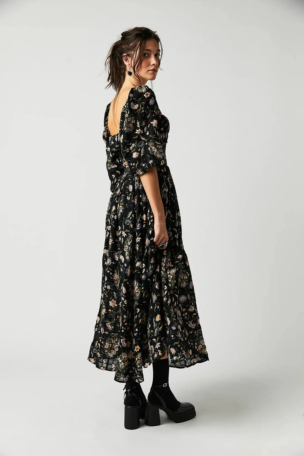 Backless Boho Maxi Dress | Puff Sleeve Empire Waist A-Line
