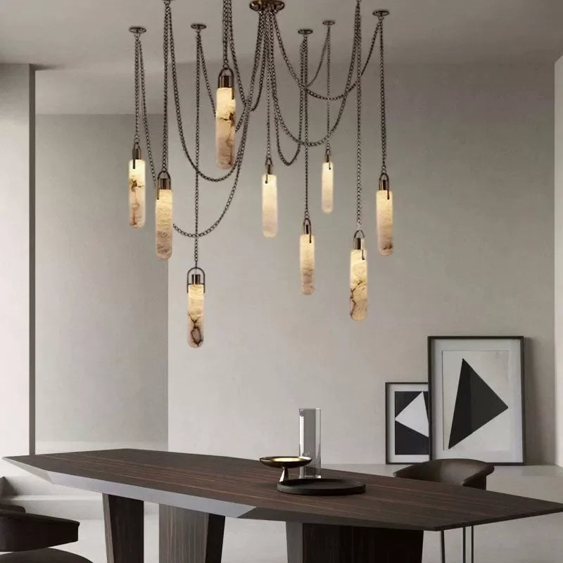 Modern Marble Pendant Light Luxury Solid Brass Multi-Light Ceiling Lamp for Living Room Dining Room Loft Staircase Home Decor