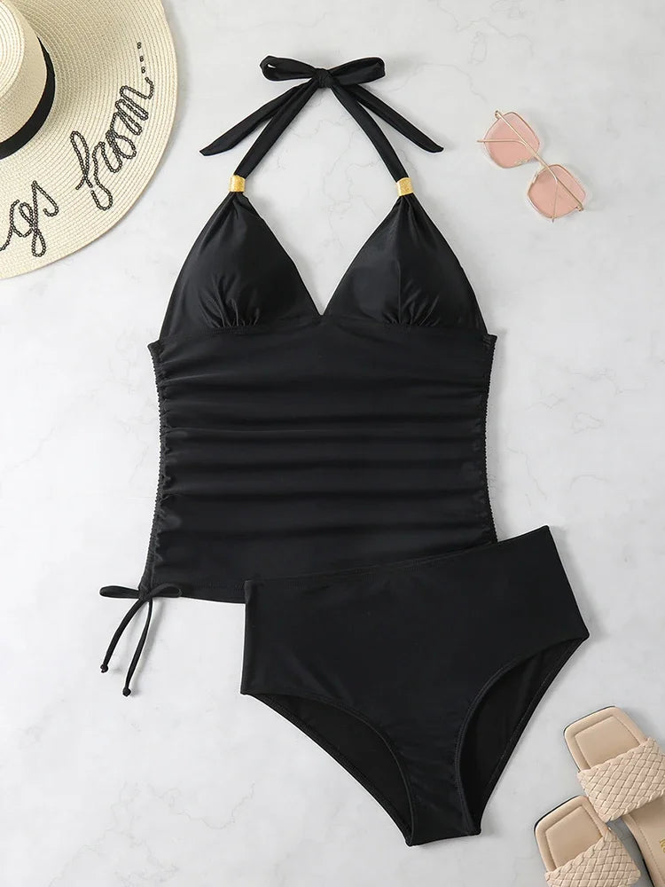 Circyy Sexy Bikini Set Women Swimsuit Two-Piece Shirring Halter Lace Up Swimsuits Swimwear Summer New Fashion Bathing Beachwear