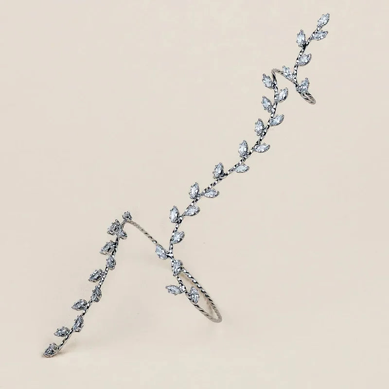 Boho Leaf Cubic Zirconia Hand Palm Bracelet – Bridal Wedding Bangle