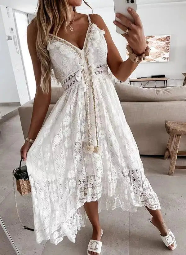 Boho Lace Embroidery Maxi Dress | Long Sleeve Beach Tunic