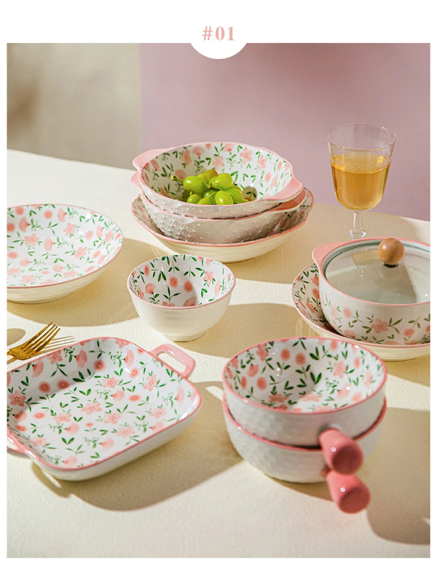 Korean Ceramic Bowl with Lid | Floral Glazed Rice & Soup Bowl