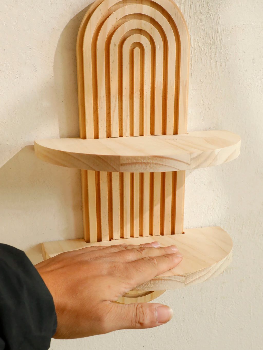 Boho Wooden Floating Wall Shelf – Decorative Wall-Mounted Shelf for Any Room