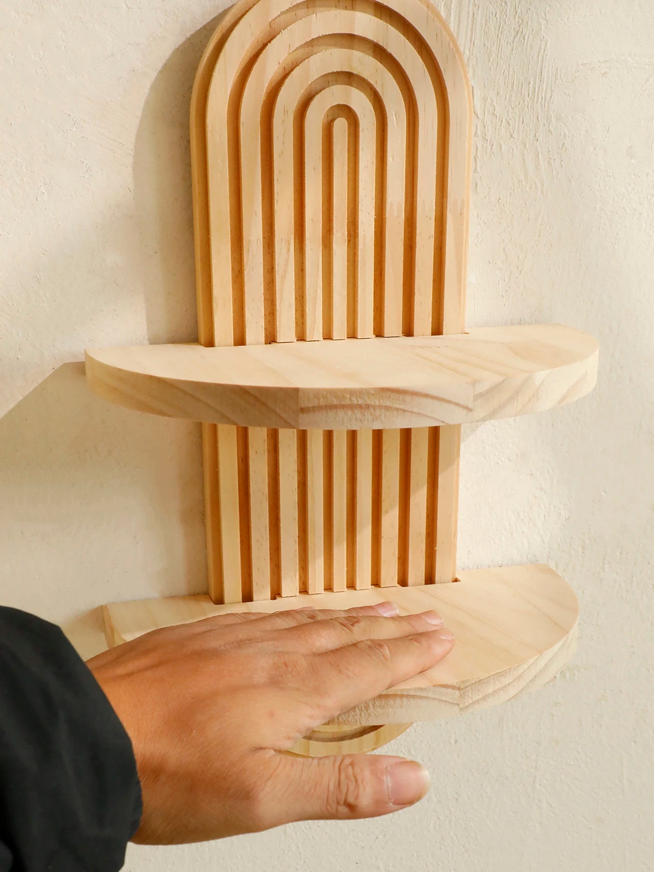 Boho Wooden Floating Wall Shelf – Decorative Wall-Mounted Shelf for Any Room