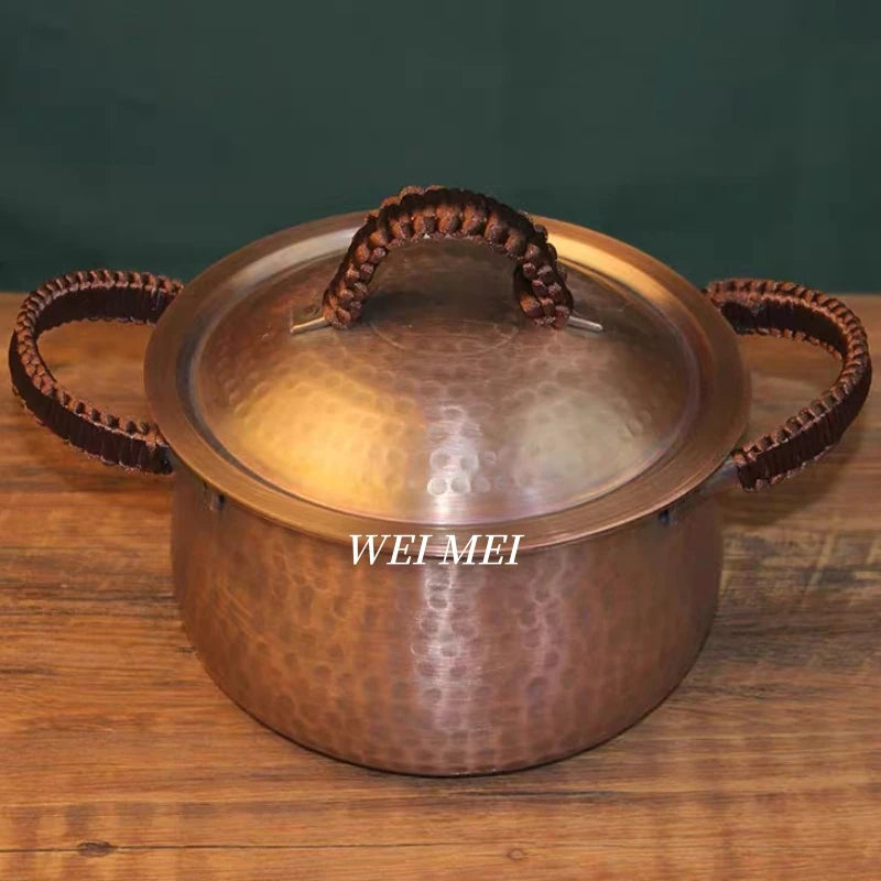 Handmade Copper Pot with Lid | Hammered Texture Retro Soup & Pasta Pot