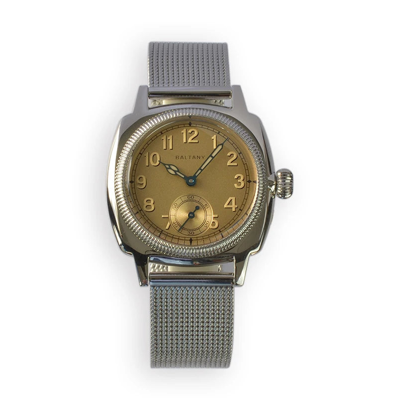 Vintage Dress Watch S4036 Sub Seconds Cathedral Heat Treated Blue Hands Retro Luminous 100M Water Resistant Mechaincal Watch
