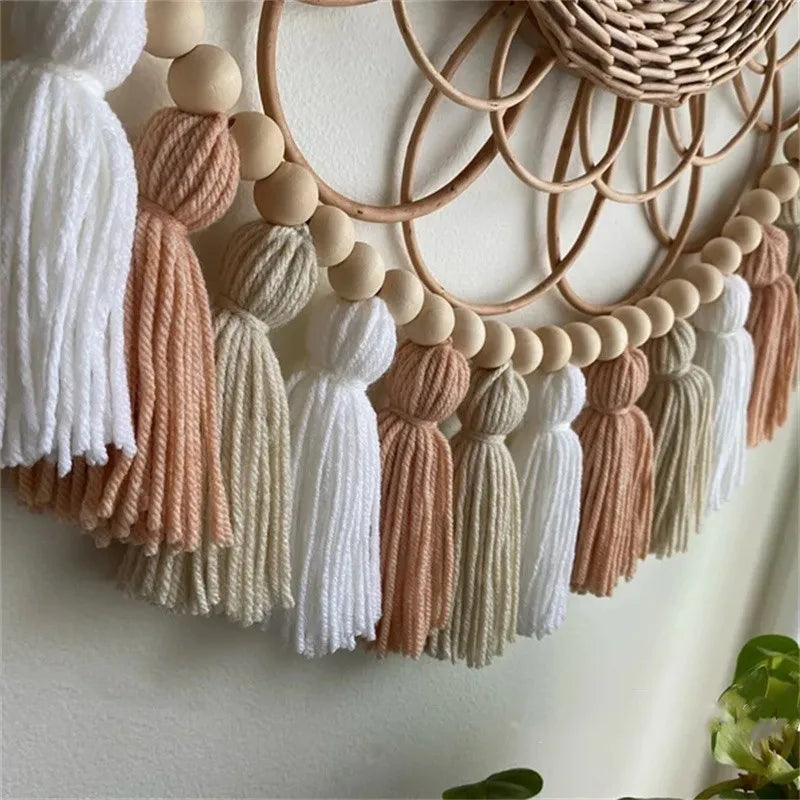 Boho Tassel & Wood Bead Garland – Wall Hanging Banner for Nursery, Party & Wedding