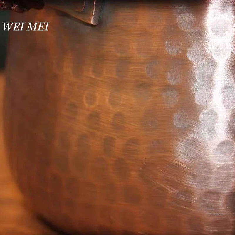 Handmade Copper Pot with Lid | Hammered Texture Retro Soup & Pasta Pot