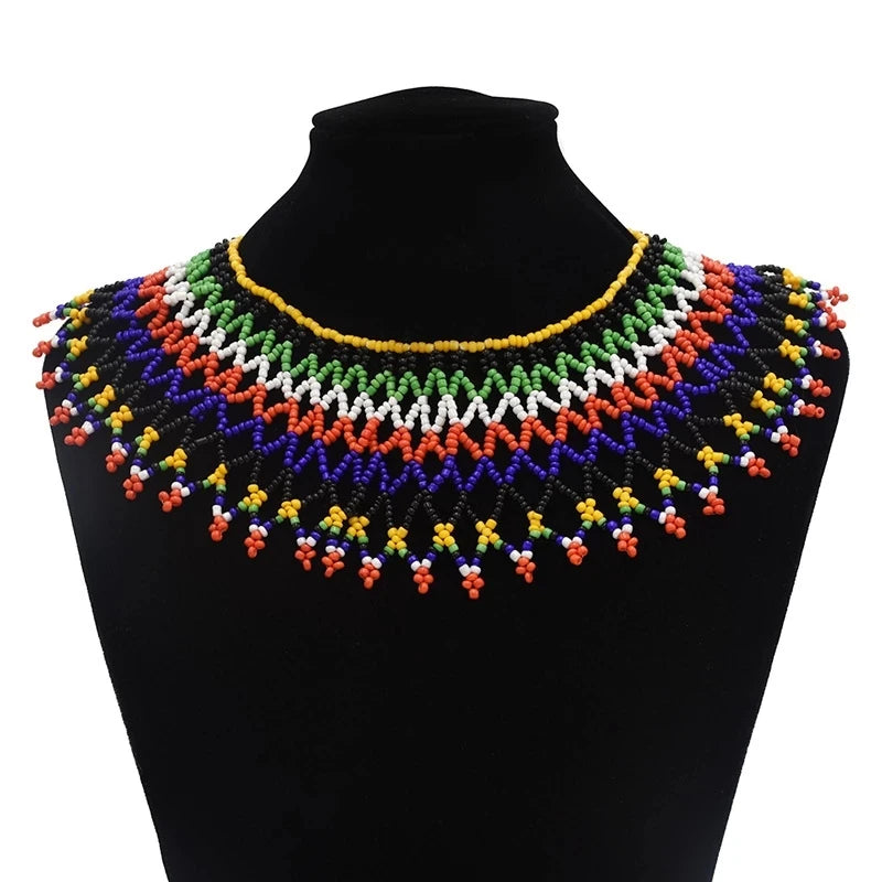 Boho Ethnic Statement Choker Necklace – Handmade Layered Collar Necklace