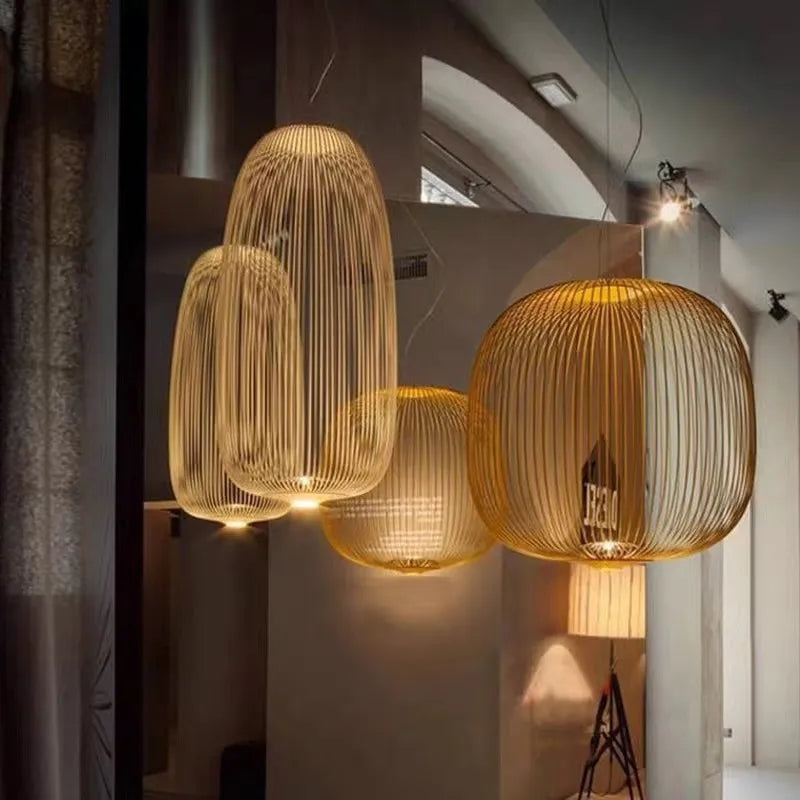 Modern Creative Iron Spokes Pendant Lights Minimalist Birdcage Chandelier for Living RoomDining Room Home Decor Hanging Lamp