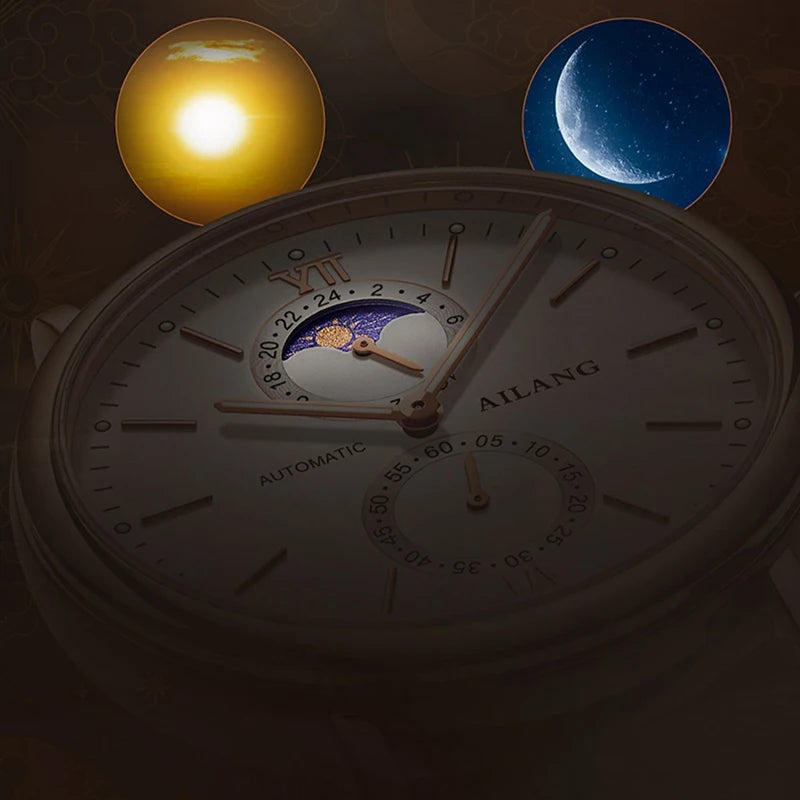 AILANG New Simple Quartz Watch for Men High Quality Leather Strap Waterproof Luminous Moon Phase Mens Watches Top Brand Luxury