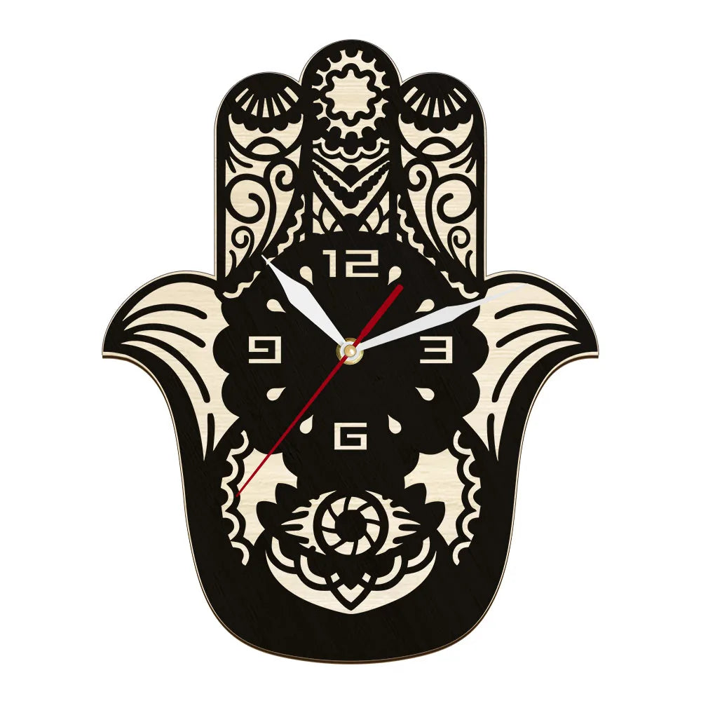 Hand Of Fatima Hamsa Natural Wooden Wall Clock For Living Room Hand Evil Boho Home Decor Symbol Of Protection Orientalist Clock