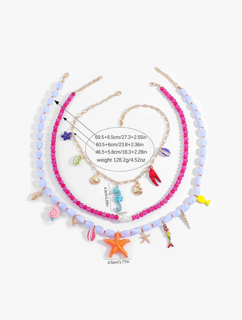 Boho Multilayer Ocean Charm Beaded Statement Necklace – Colorful Sea Animal Design