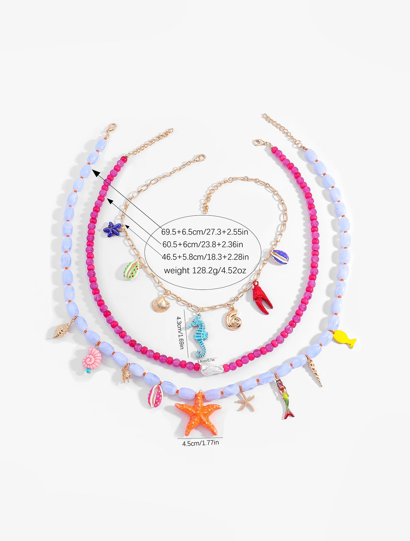 Boho Multilayer Ocean Charm Beaded Statement Necklace – Colorful Sea Animal Design