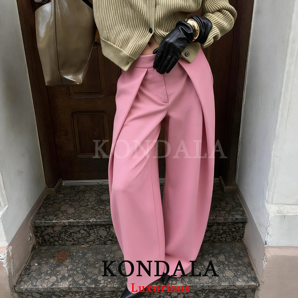 High-Waist Wide Leg Pants with Pockets & Pleats – Loose Ankle-Length Trousers for Women