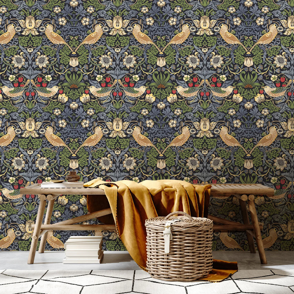 Peel and Stick Wallpaper Floral Birds Contact Paper Removable Boho Home Decor Flower Wallpaper for Walls Cabinet Vinyl Roll