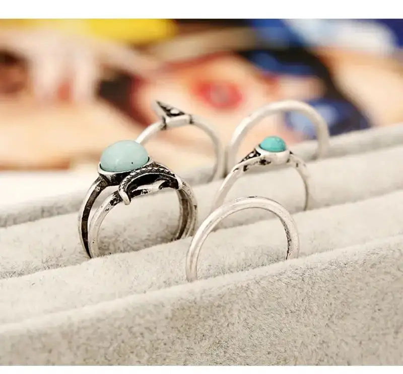 Boho 6-Piece Geometric Stone Resin Ring Set – Minimalist Retro Stackable Rings