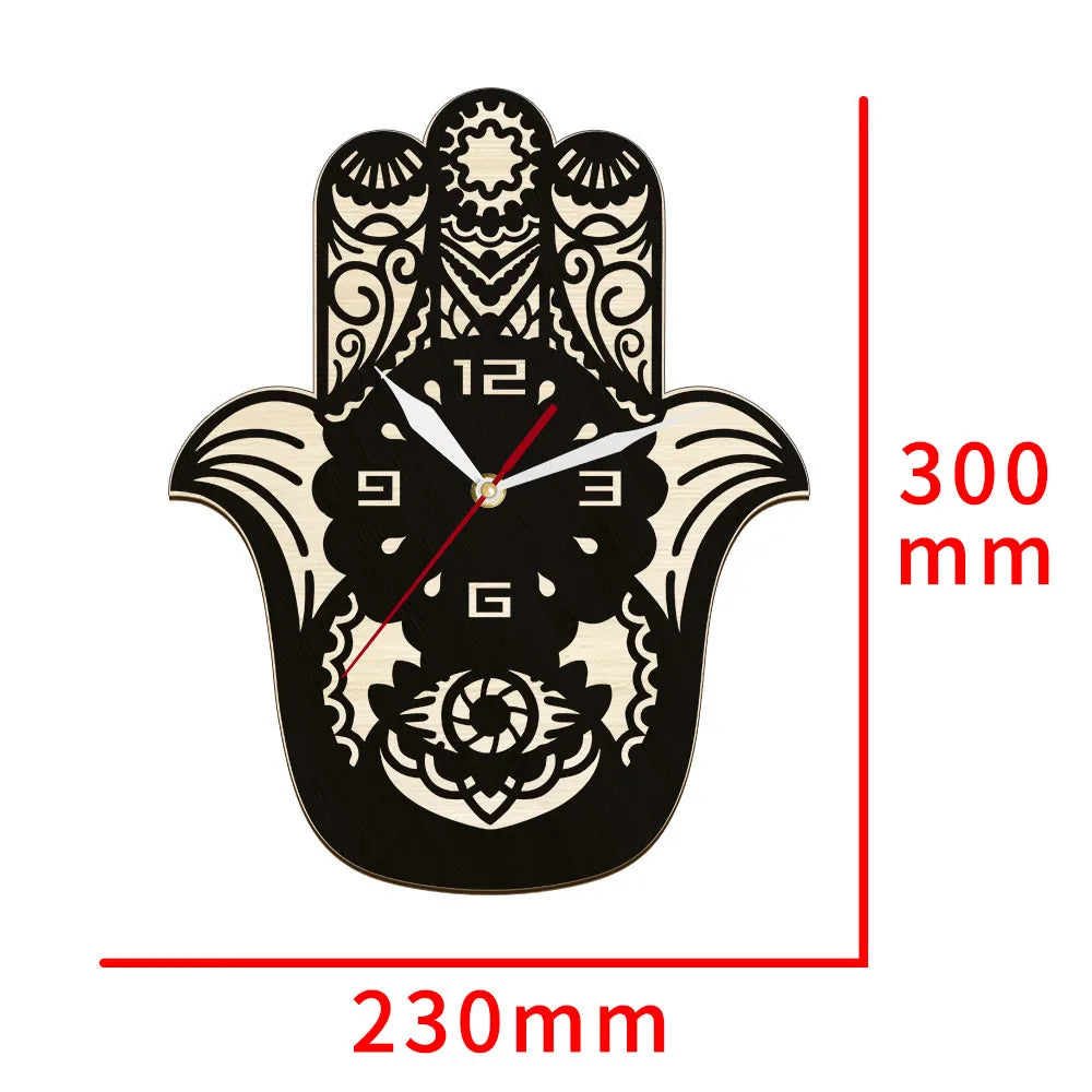 Hand Of Fatima Hamsa Natural Wooden Wall Clock For Living Room Hand Evil Boho Home Decor Symbol Of Protection Orientalist Clock