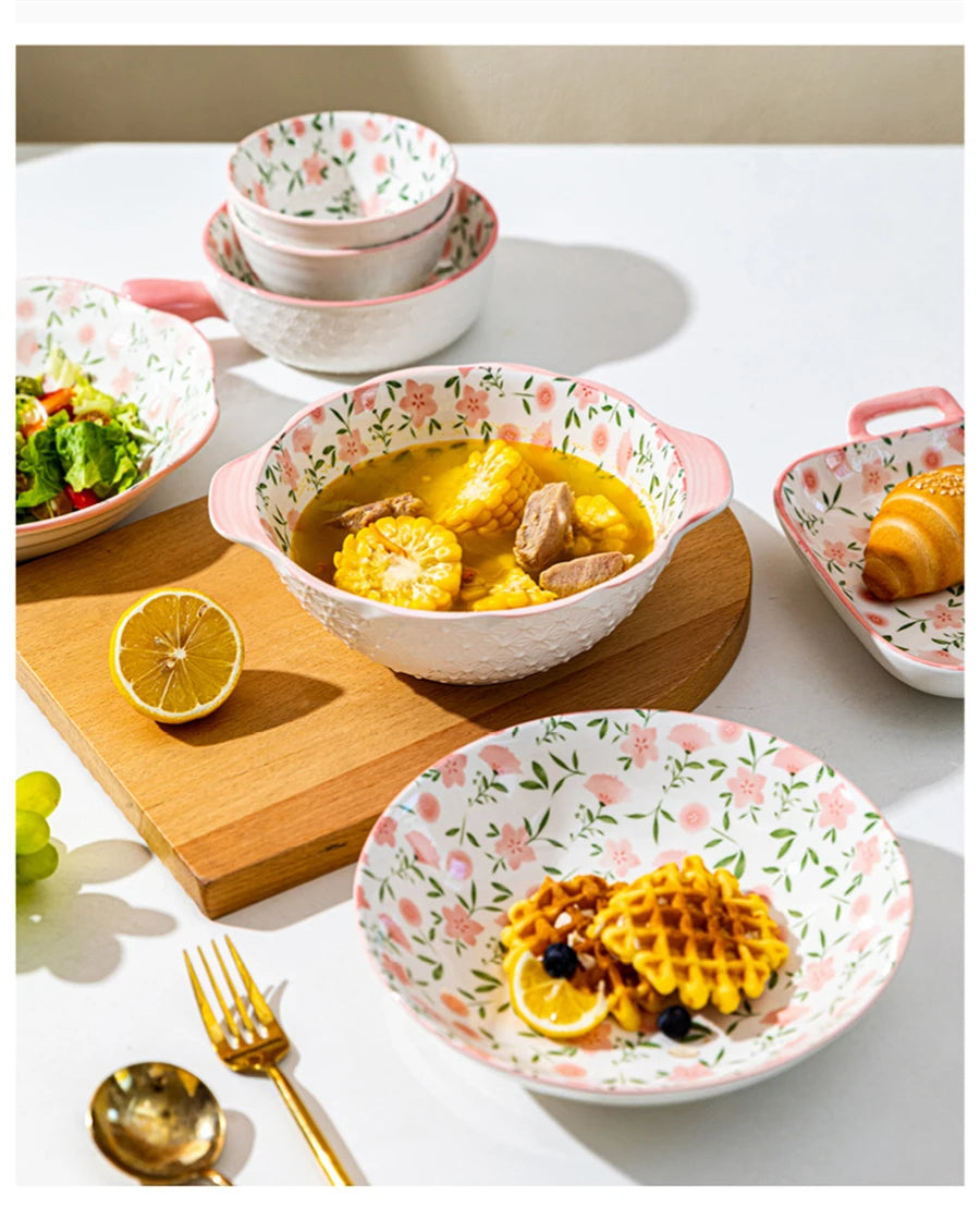 Korean Ceramic Bowl with Lid | Floral Glazed Rice & Soup Bowl