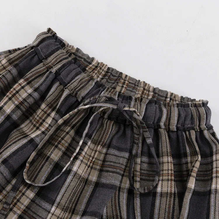 Fashion Loose Plaid Women's Pants 2026 Vintage High Waist Wide Trousers Elegant Classic Pants Female Clothing Streetwear