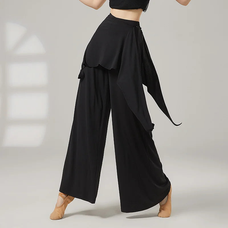 Loose Wrap Waist Wide Leg Dance Pants High Waist Flowy Yoga Trousers For Women Solid Color Palazzo Pants For Ballet Practice