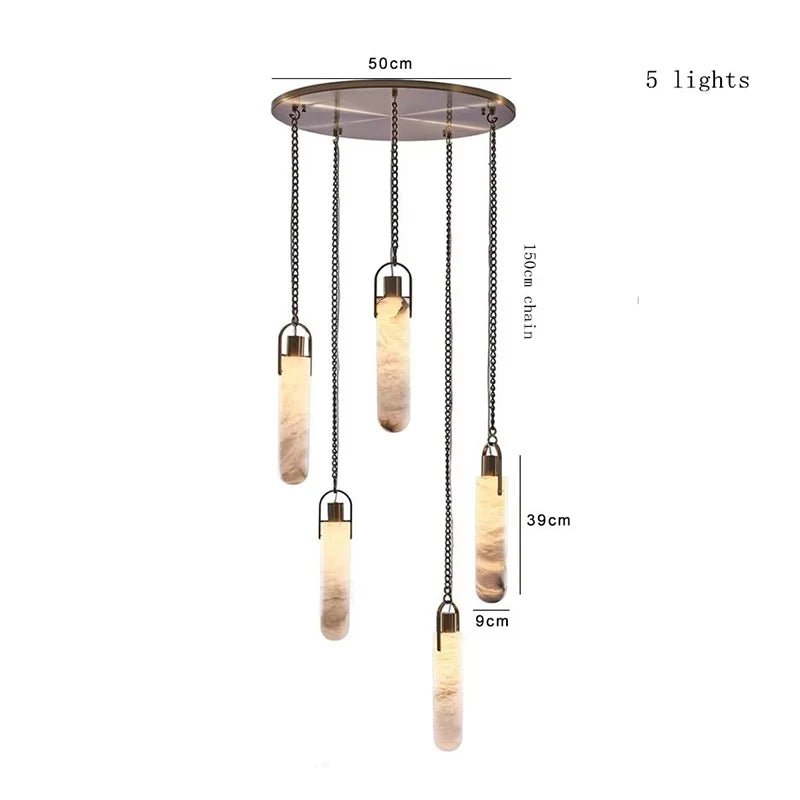 Modern Marble Pendant Light Luxury Solid Brass Multi-Light Ceiling Lamp for Living Room Dining Room Loft Staircase Home Decor