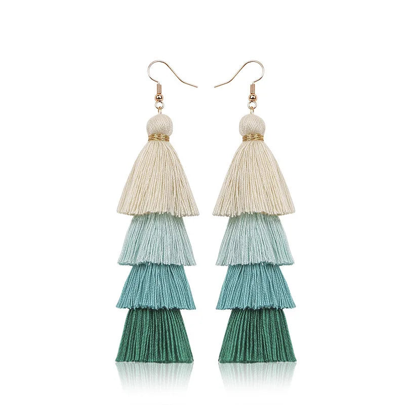 Boho 4-Layer Tassel Fringe Dangle Earrings – Ethnic Long Statement Drop Earrings