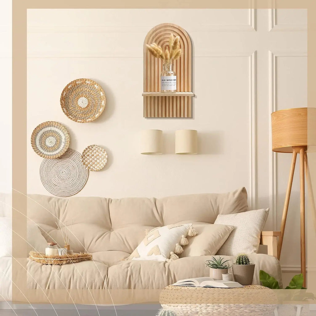 Boho Wooden Floating Wall Shelf – Decorative Wall-Mounted Shelf for Any Room