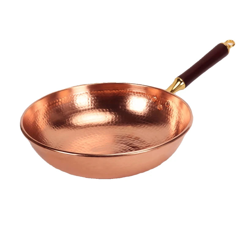 Hand-Forged Pure Copper Wok | Uncoated Traditional Wok with Beechwood Handle