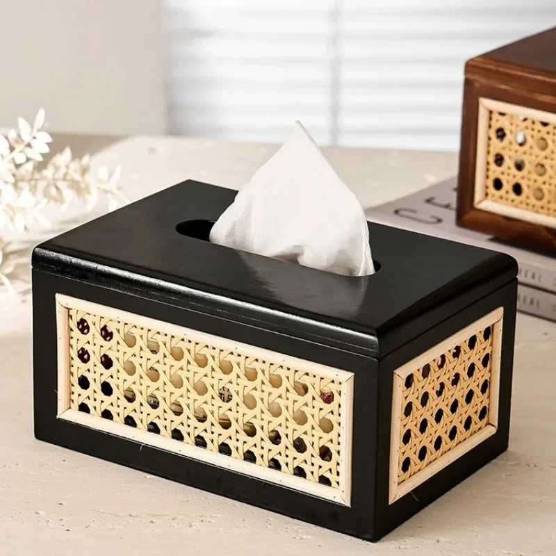 Rattan Tissue Box Living Room Bedroom Desktop Napkin Wet Wipes Container Case Wooden Bathroom Paper Holder Home Decor
