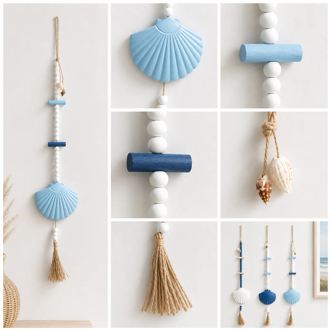 Boho Seashell Wall Hanging | Coastal Beaded Tassel Ornament
