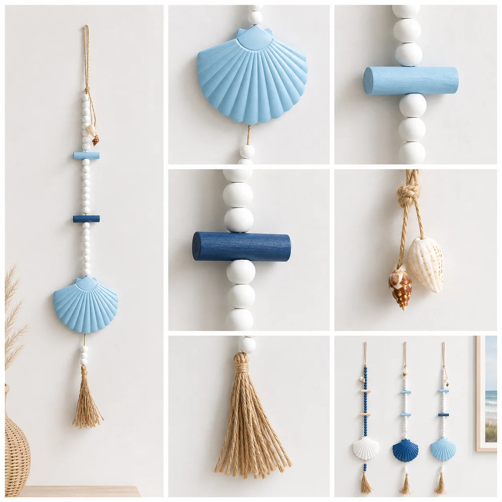 Boho Seashell Wall Hanging | Coastal Beaded Tassel Ornament