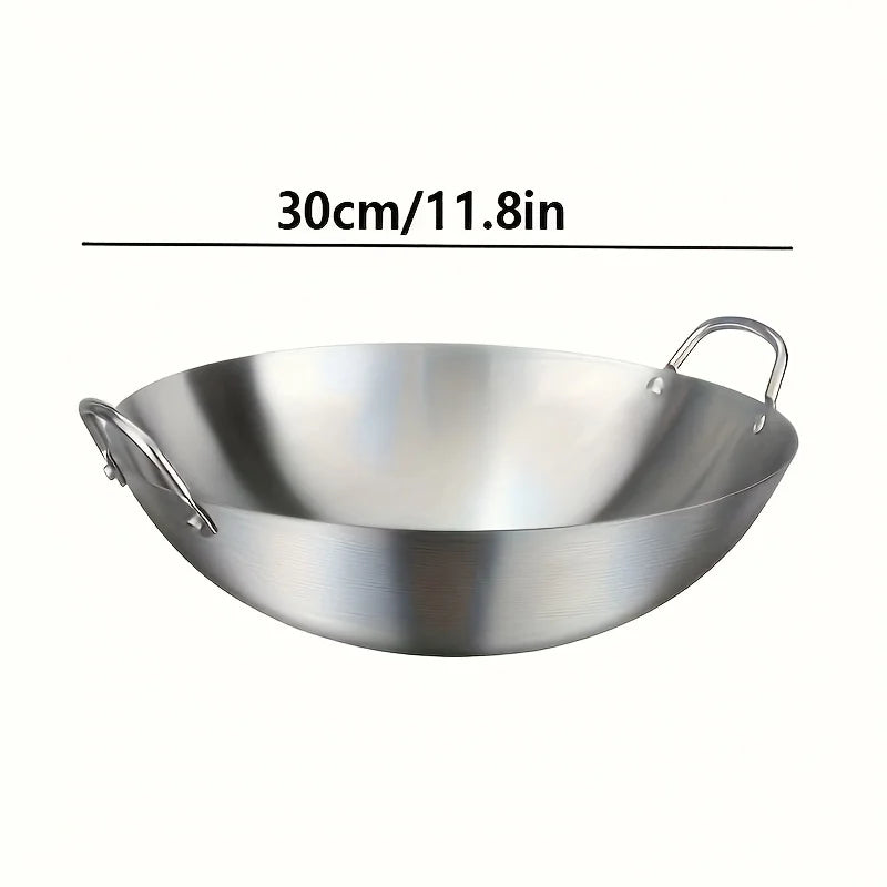 Stainless Steel Dual Handle Wok | Uncoated Thick Chef's Pan with Lid