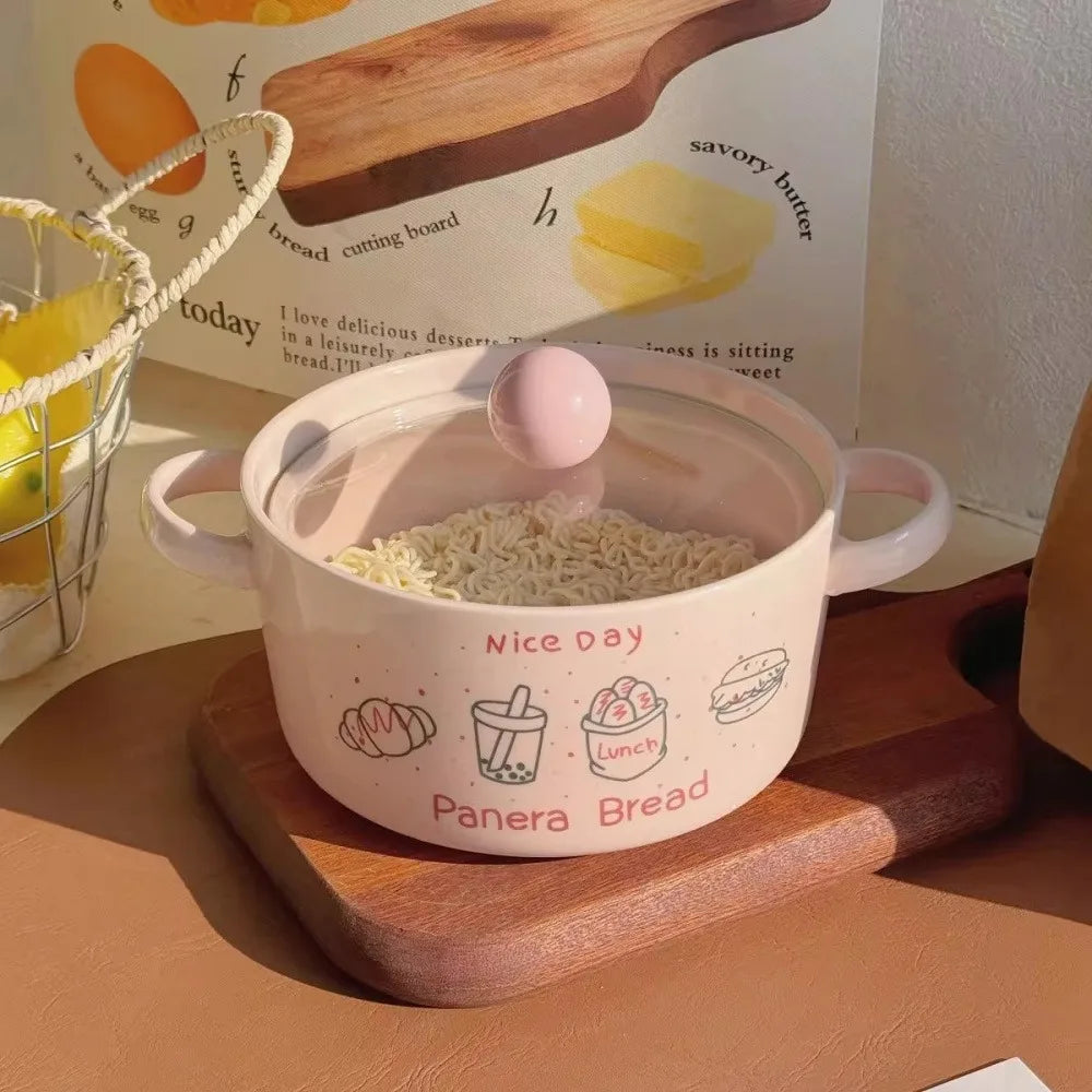 Kawaii Ceramic Ramen Bowl Set | Japanese-Style Bowl with Spoon & Chopsticks