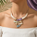 Boho Colorful Enamel Geometric Bib Necklace | Hammered Statement Necklace for Women
