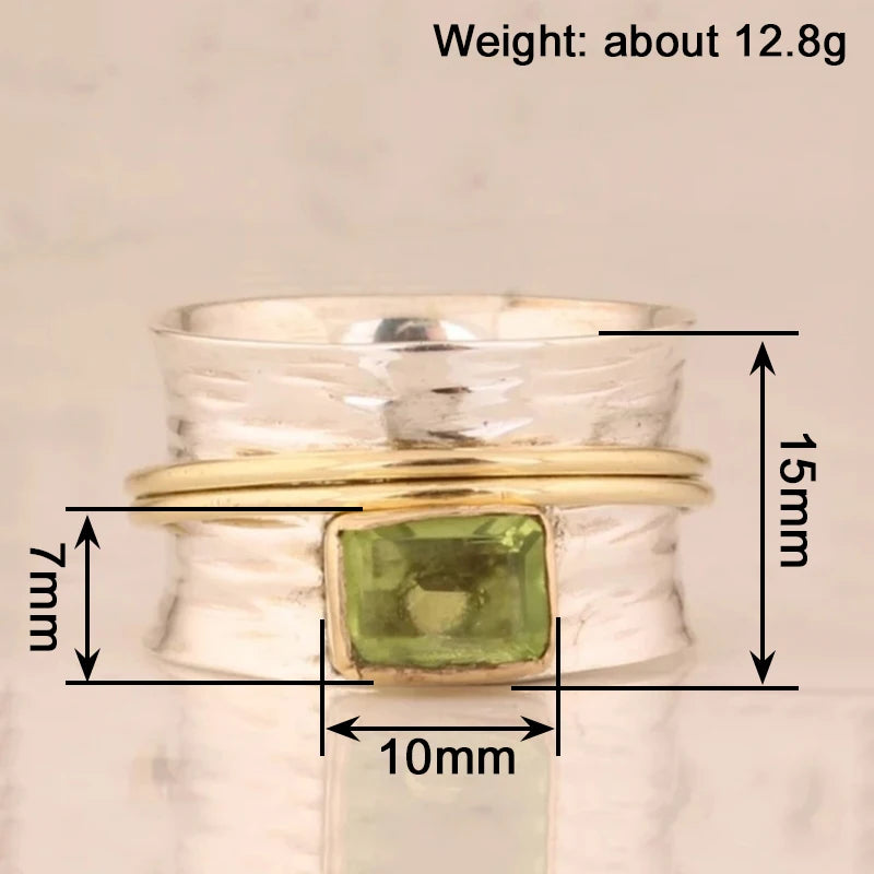 Boho Two-Tone Rectangular Green Cubic Zirconia Ring – Luxury Elegant Statement Ring