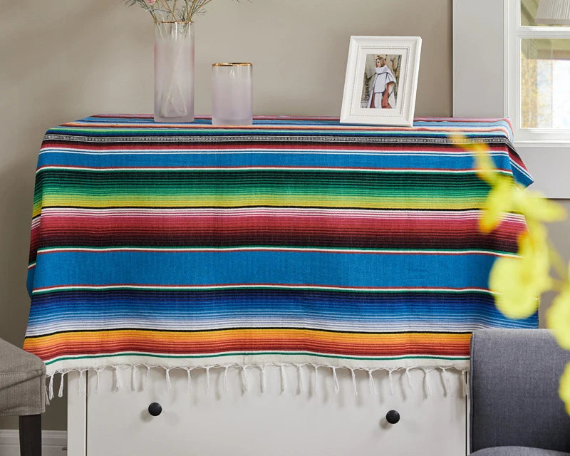 Boho Ethnic Tassel Throw Blanket | Striped Cotton-Blend Beach & Picnic Blanket