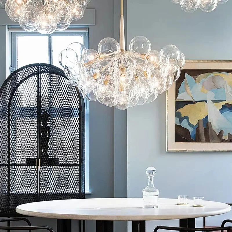 Nordic Colorful/Clear Bubble LED Ceiling Chandelier Hanging Lamps for Dining Table Kids Room Balloon Home Decor Lights