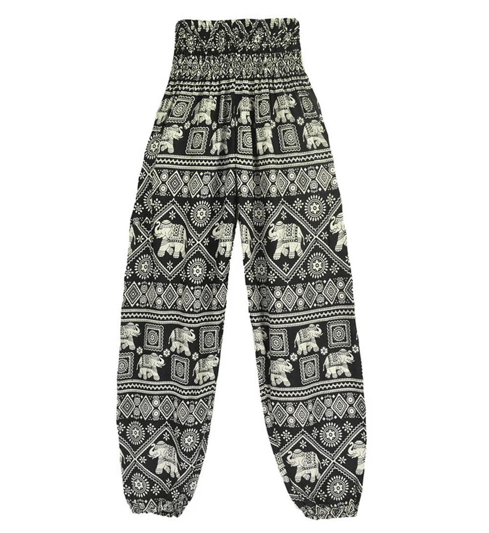 Boho Wide Leg Harem Pants – High Waist Smocked Waist Yoga Bottoms