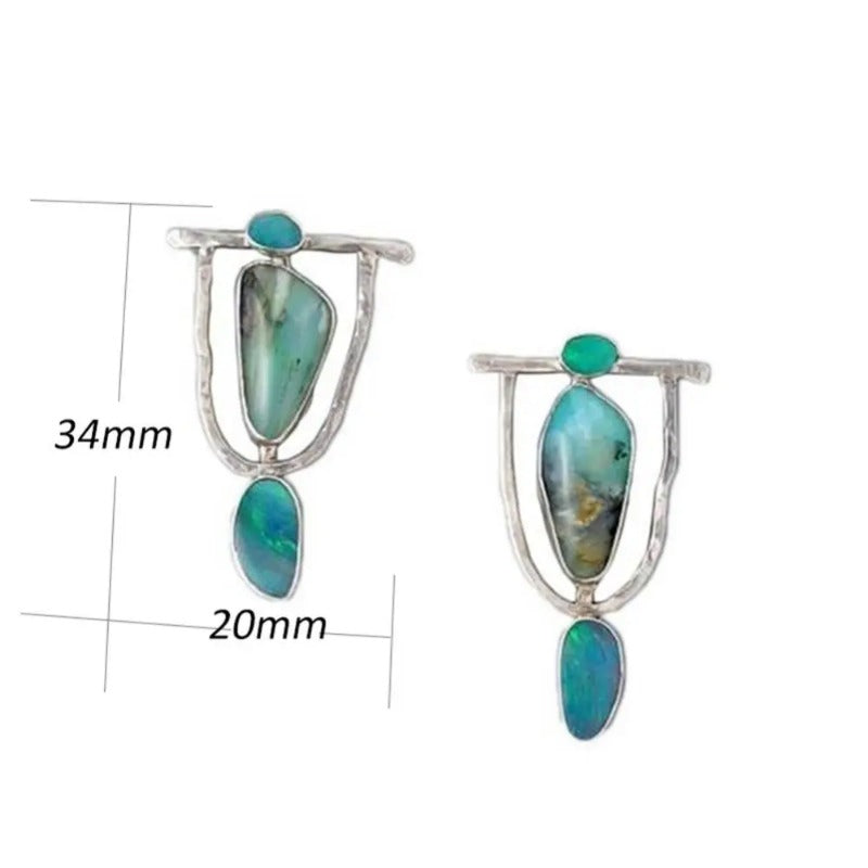 Boho Indian Tribal Natural Resin Stone Dangle Earrings – Vintage Drop Earrings