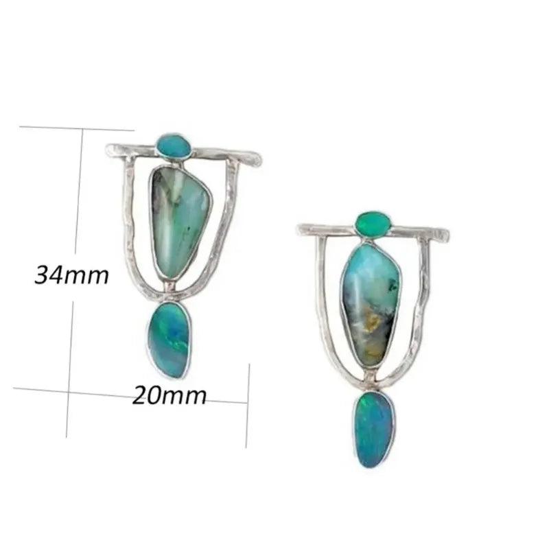 Boho Indian Tribal Natural Resin Stone Dangle Earrings – Vintage Drop Earrings
