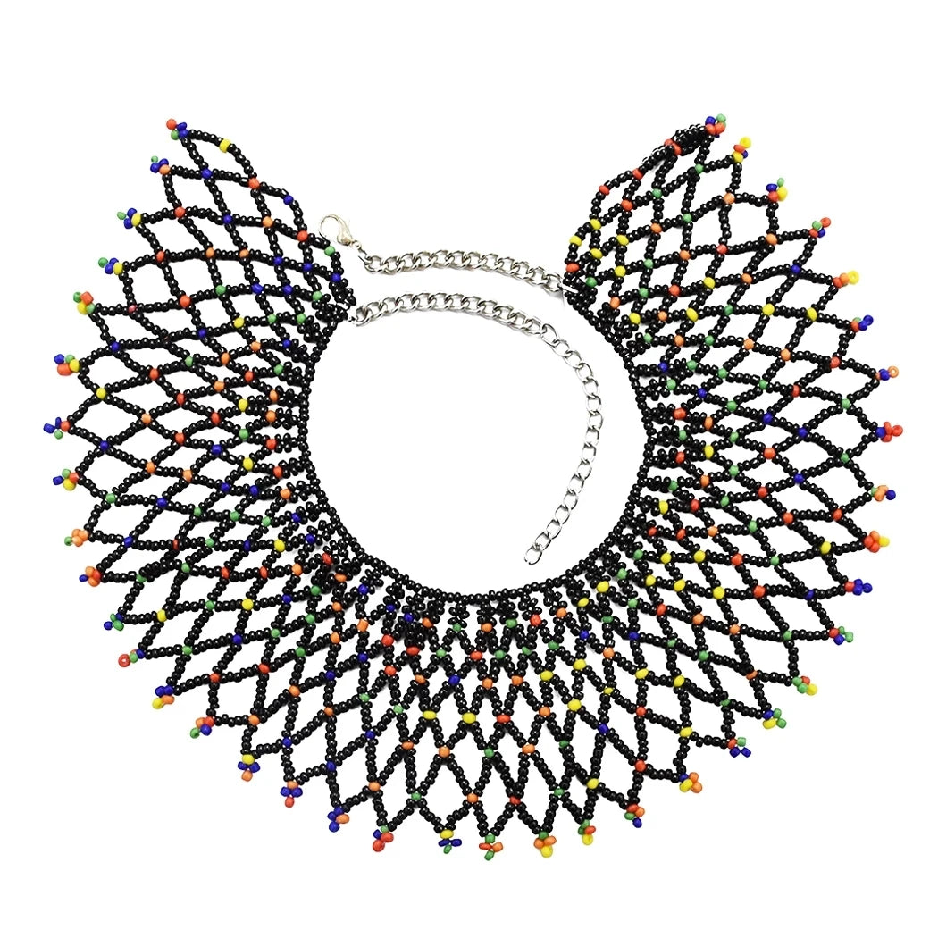 Boho Ethnic Statement Choker Necklace – Handmade Layered Collar Necklace