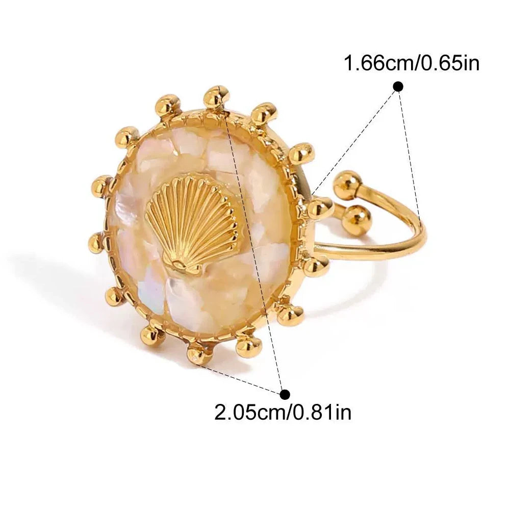 Boho Natural Seashell Charm Ring – 18K Gold Plated Stainless Steel Adjustable