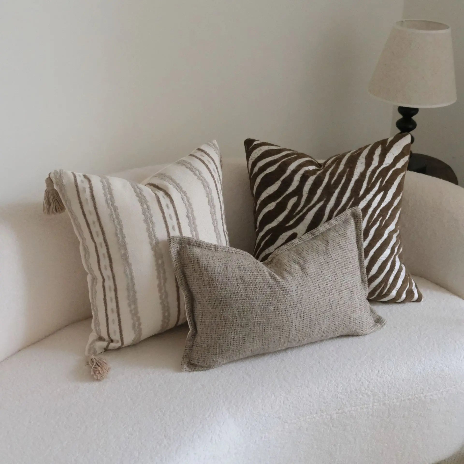 Boho Woven Tufted Cushion Cover with Tassels – Striped Farmhouse Pillow Case