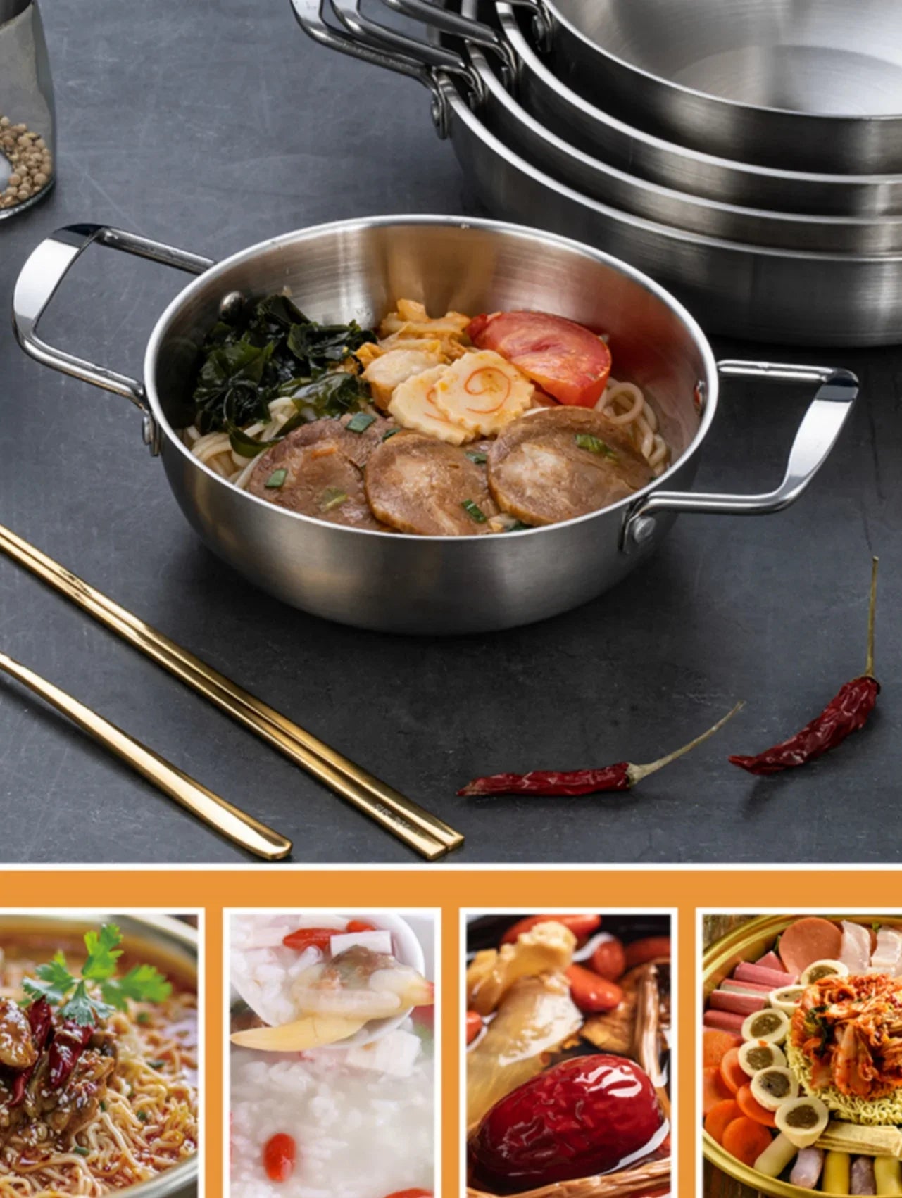 Stainless Steel Cookware Set - Multi-Purpose Saucepan, Paella & Skillet for Home Cooking, Picnic & Seafood